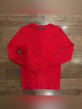 Tommy Hilfiger Bright Red Cable-Knit Crew Sweater